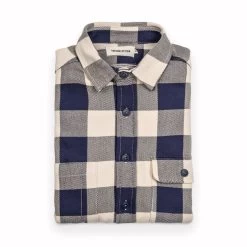 The Moto Utility Shirt In Natural & Navy Buffalo Plaid