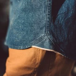 The Cash Shirt In Washed Selvage Denim -Fashion Clothes camel chore pant lifestlye 49