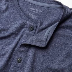 The Merino Henley In Heather Navy -Fashion Clothes instock m q124 merinohenley navy 005
