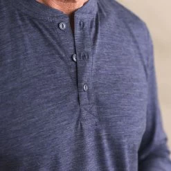 The Merino Henley In Heather Navy -Fashion Clothes instock m q124 merinotee navy 004