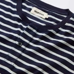 The Organic Cotton Henley In Rinsed Indigo Stripe -Fashion Clothes instock m q124 organic cotton henley rinsedindigo stripe 005