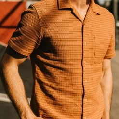 The Short Sleeve Hawthorne In Rust Pickstitch Waffle -Fashion Clothes instock m q222 SSHawthorne RustWaffle 004