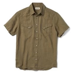 The Short Sleeve Western In Olive Linen