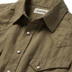 The Short Sleeve Western In Olive Linen -Fashion Clothes instock m q222 SSWestern Olive 002
