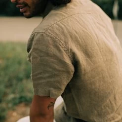 The Short Sleeve Western In Olive Linen -Fashion Clothes instock m q222 SSWestern Olive 004