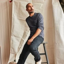 The Cotton Hemp Long Sleeve Tee In Navy -Fashion Clothes instock m q323 Cotton Hemp Tee Long Sleeve Navy 005