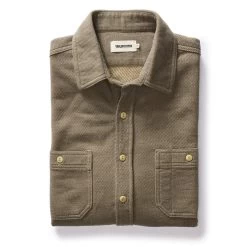 The Utility Shirt In Fatigue Olive French Terry Twill Knit