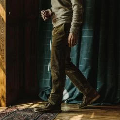 The Democratic Foundation Pant In Olive Cord -Fashion Clothes instock m q421 demo foundation olive cord 005