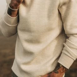 The Evans Crew In Oat Birdseye Wool -Fashion Clothes instock m q423 Evans Crew Oat Birdseye Wool 005