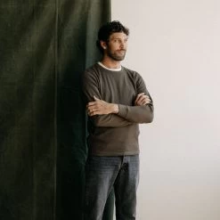 The Organic Cotton Waffle Crew In Fatigue Olive -Fashion Clothes instock m q423 Organic Cotton Waffle Crew Fatigue Olive 007