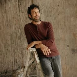 The Organic Cotton Waffle Henley In Burgundy -Fashion Clothes instock m q423 Organic Cotton Waffle Henley Burgundy 006