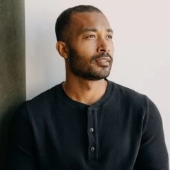 The Organic Cotton Waffle Henley In Coal -Fashion Clothes instock m q423 Organic Cotton Waffle Henley Coal 006