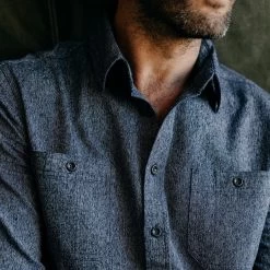 The Utility Shirt In Rinsed Indigo Herringbone -Fashion Clothes instock m q423 Utility Shirt Rinsed Indigo Herringbone 006