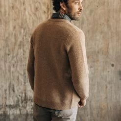 The Eddy Cardigan In Camel Herringbone Merino -Fashion Clothes instock m q423 eddy camel ash herringbone 004