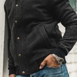 The Bomber Jacket In Charcoal Wool 16 The Bomber Jacket In Charcoal Wool -Fashion Clothes instock mens Q419 bomber jacket charcoal wool 009