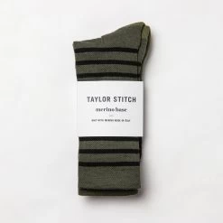 The Merino Sock In Olive Stripe -Fashion Clothes instock mens q320 merino sock olive stripe 003