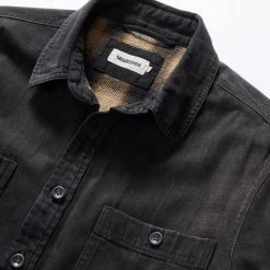The Lined Utility Shirt In Washed Black Denim -Fashion Clothes instock mens q323 lined utility blk denim 003