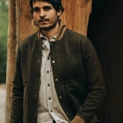 None The Bomber Jacket In Olive Wool -Fashion Clothes instock mens q420 bomber olive wool 003