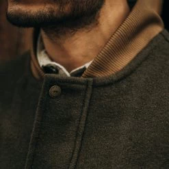 None The Bomber Jacket In Olive Wool -Fashion Clothes instock mens q420 bomber olive wool 004