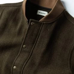 None The Bomber Jacket In Olive Wool -Fashion Clothes instock mens q420 bomber olive wool 007