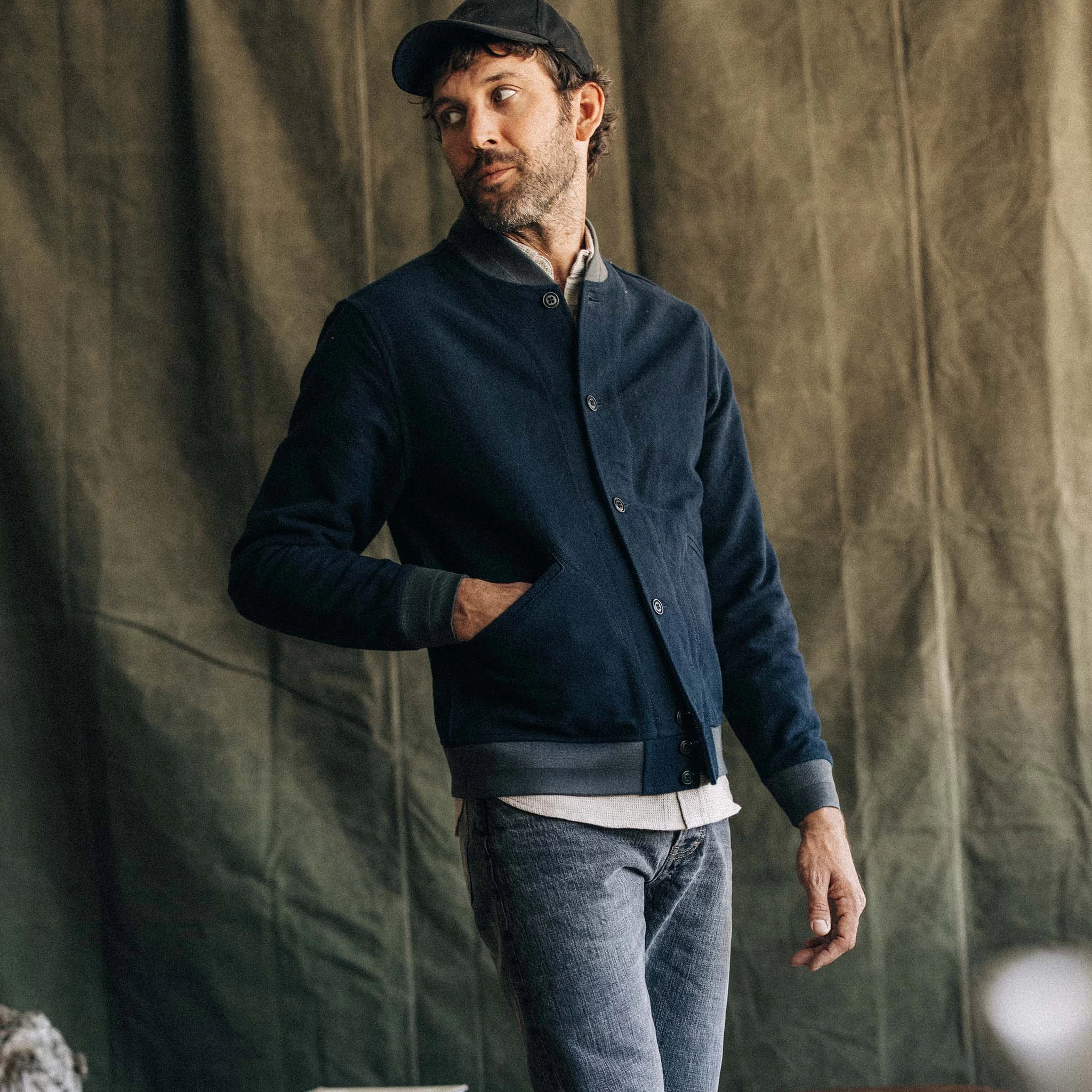 The Bomber Jacket In Dark Navy Moleskin 4 The Bomber Jacket In Dark Navy Moleskin - Image 2