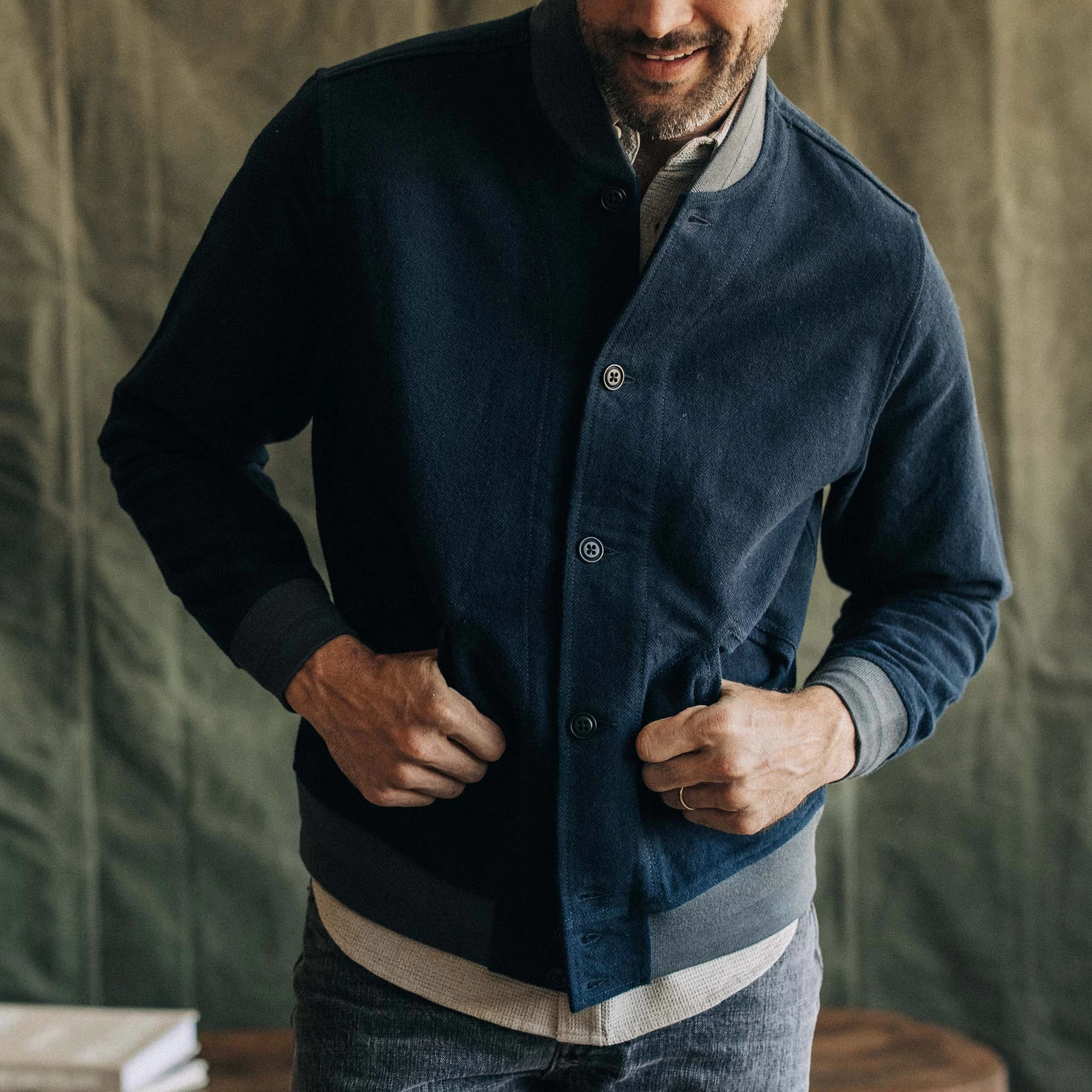 The Bomber Jacket In Dark Navy Moleskin 5 The Bomber Jacket In Dark Navy Moleskin - Image 3