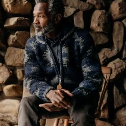 The Seawall Hand-Knit Sweater In Navy Kilim -Fashion Clothes instock mens q423 hand knit seawall 002