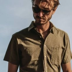 The Short Sleeve California In Army Seersucker -Fashion Clothes mens instock Q218 ss california army seersucker 007