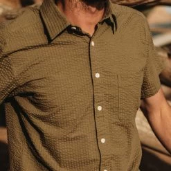 The Short Sleeve California In Army Seersucker -Fashion Clothes mens instock Q218 ss california army seersucker 020