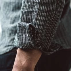 The Western Shirt In Hemp Stripe Chambray -Fashion Clothes mens instock Q219 western indigo slub stripe 013