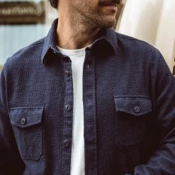 The Utility Shirt In Navy Jacquard -Fashion Clothes mens instock Q318 utility shirt navy jacquard 008