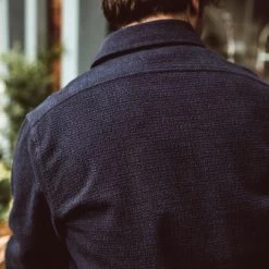 The Utility Shirt In Navy Jacquard -Fashion Clothes mens instock Q318 utility shirt navy jacquard 026