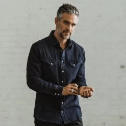 The Western Shirt In Indigo Crepe -Fashion Clothes mens instock Q319 western indigo crepe 04