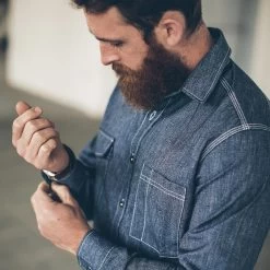 The Utility Shirt In Indigo Salt & Pepper Chambray -Fashion Clothes mens instock ind17 utility indigo 008