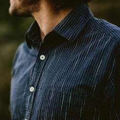 The Short Sleeve California In Navy Slub Stripe -Fashion Clothes mens workshop Q119 short sleeve california navy slub stripe 013