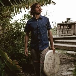 The Short Sleeve California In Navy Slub Stripe -Fashion Clothes mens workshop Q119 short sleeve california navy slub stripe 052