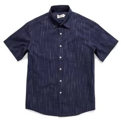 The Short Sleeve California In Navy Slub Stripe