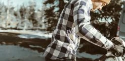 The Moto Utility Shirt In Natural & Navy Buffalo Plaid -Fashion Clothes workshop header motoutilityshirt bluenatural 00